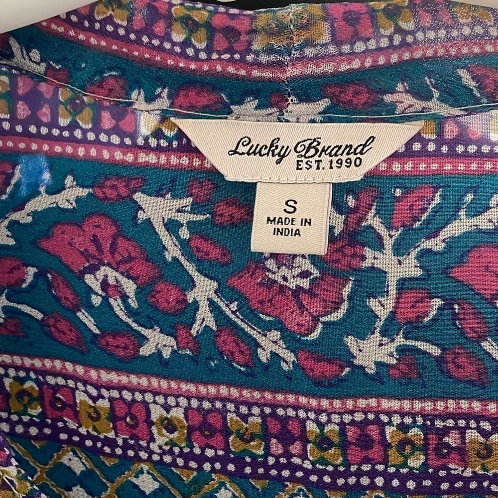 Lucky Brand Jewel Toned Tunic Blouse Size S Multicolored Boho Chic Whimsigoth - Picture 5 of 13
